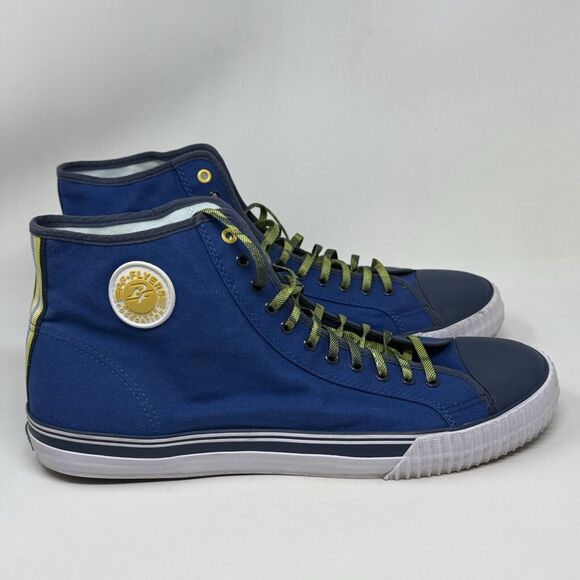PF Flyers Center Hi Reiss Sneakers Mens 17 Blue Yellow Canvas Retro Shoes - Picture 3 of 14